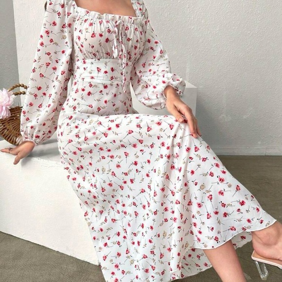 Mulvari Women's Floral Printed Long Sleeve Square Neck Vacation Dress - Picture 3 of 5